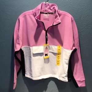 DKNY S Hoodie Sweatshirt NEW Pink White 1/2 Zip